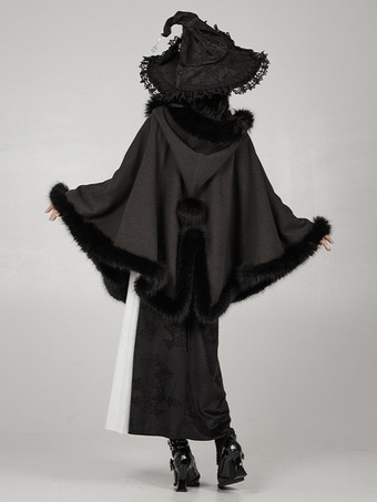 ゴシックロリータポンチョ ホワイトポリエステルポンポン 秋ロリータアウター