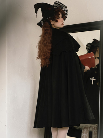 ゴシックロリータポンチョブラックポリエステルフリル冬ロリータアウター