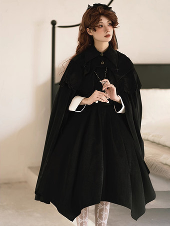 ゴシックロリータポンチョブラックポリエステルフリル冬ロリータアウター