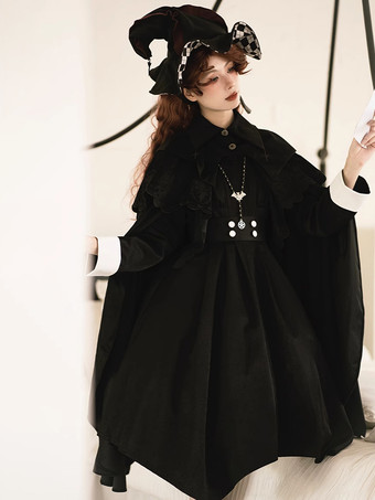 ゴシックロリータポンチョブラックポリエステルフリル冬ロリータアウター