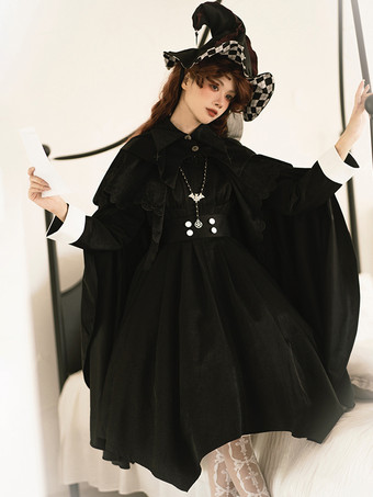 ブラック ゴシックロリータポンチョブラックポリエステルフリル冬ロリータアウター