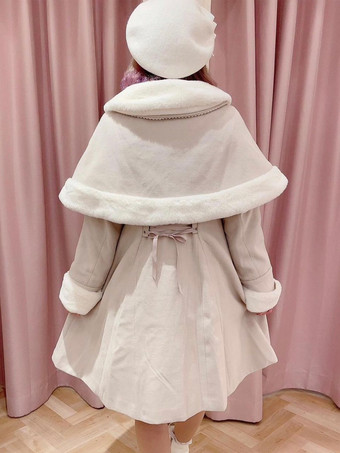 アカデミックロリータコート バーガンディ クリスマス リボン ポリエステル ケープ オーバーコート コート カラーブロック ロリータ アウター 冬