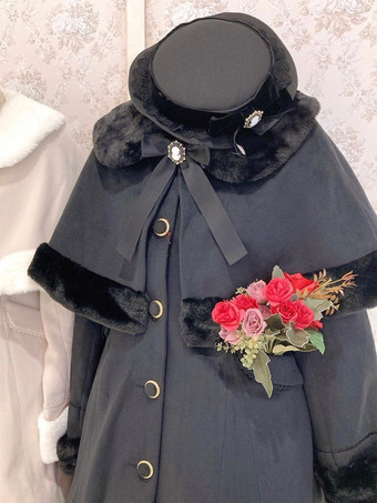 アカデミックロリータコート バーガンディ クリスマス リボン ポリエステル ケープ オーバーコート コート カラーブロック ロリータ アウター 冬