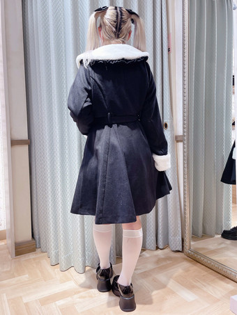 ゴシックロリータコート ブラックコート フリル リボン オーバーコート ポリエステル 秋 ロリータ アウター