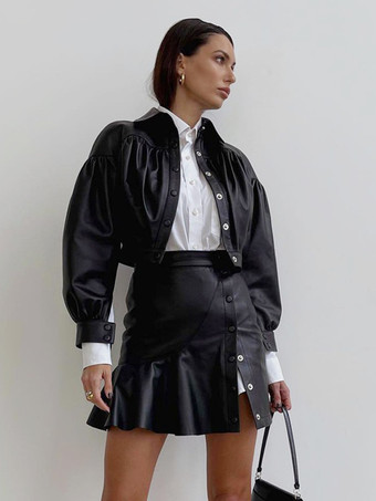 スカート ブラック ハイスリット ウエスト上げ ポリエステル セクシー 夏 ショート レディース ボトムス