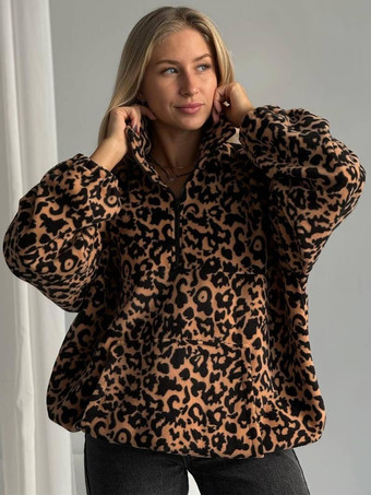 レディース スウェットシャツ ターンダウンカラー アニマルプリント トップス