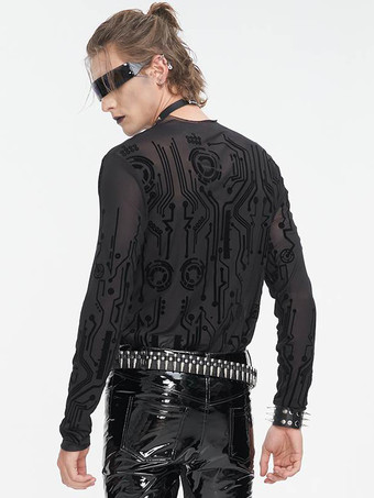 ハロウィン メンズ ゴシック パンク ダーク ハーフハイカラー セクシー シースルー トップ