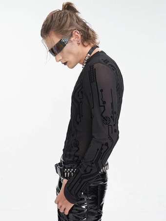 ハロウィン メンズ ゴシック パンク ダーク ハーフハイカラー セクシー シースルー トップ