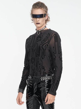 ハロウィン メンズ ゴシック パンク ダーク ハーフハイカラー セクシー シースルー トップ