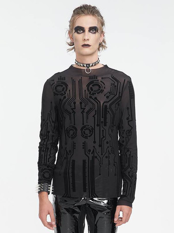 ブラック ハロウィン メンズ ゴシック パンク ダーク ハーフハイカラー セクシー シースルー トップ