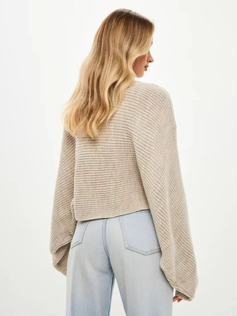 レディース プルオーバー セーター ブラック ジュエルネック 長袖 ポリエステル セーター