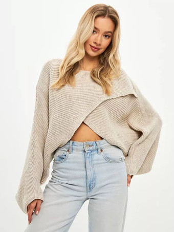 肌色レディース プルオーバー セーター ブラック ジュエルネック 長袖 ポリエステル セーター