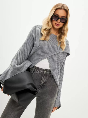 レディース プルオーバー セーター ブラック ジュエルネック 長袖 ポリエステル セーター