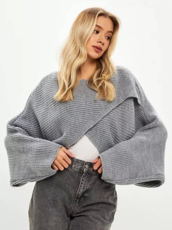 グレイレディース プルオーバー セーター ブラック ジュエルネック 長袖 ポリエステル セーター