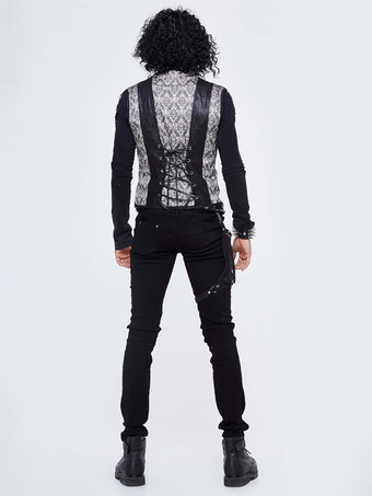 ハロウィン ゴシック パンク メンズ ジャカード パッチワーク ベスト 衣類 ウエストコート コスチューム シルバー トップ