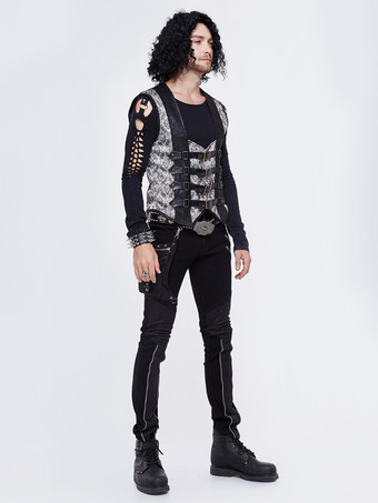 ハロウィン ゴシック パンク メンズ ジャカード パッチワーク ベスト 衣類 ウエストコート コスチューム シルバー トップ