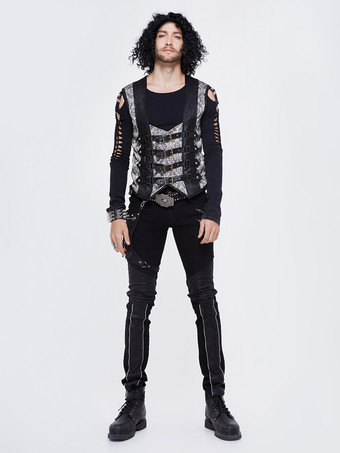 ハロウィン ゴシック パンク メンズ ジャカード パッチワーク ベスト 衣類 ウエストコート コスチューム シルバー トップ