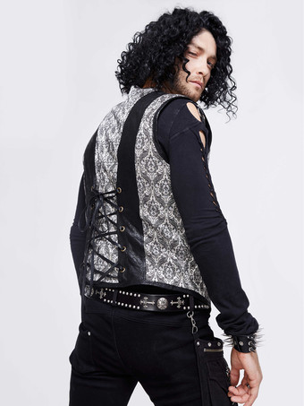 ハロウィン ゴシック パンク メンズ ジャカード パッチワーク ベスト 衣類 ウエストコート コスチューム シルバー トップ