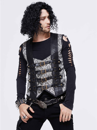 ハロウィン ゴシック パンク メンズ ジャカード パッチワーク ベスト 衣類 ウエストコート コスチューム シルバー トップ