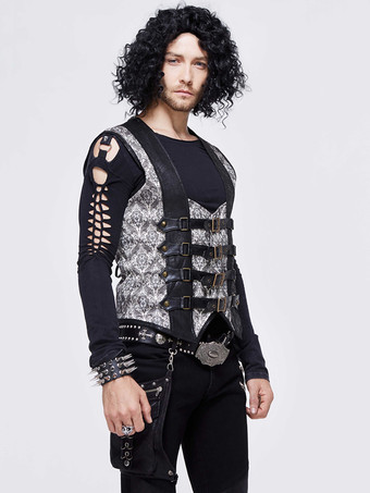 ハロウィン ゴシック パンク メンズ ジャカード パッチワーク ベスト 衣類 ウエストコート コスチューム シルバー トップ