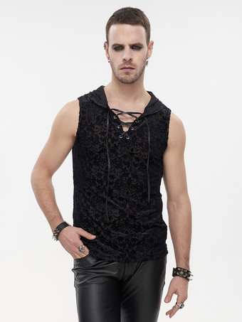 Gilet da uomo Rock Punk senza maniche in maglia di seta cava costumi top