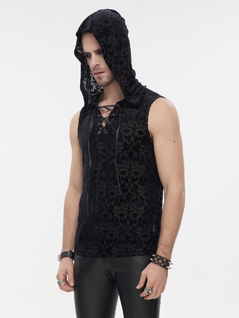 Gilet da uomo Rock Punk senza maniche in maglia di seta cava costumi top