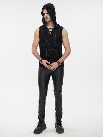 Gilet da uomo Rock Punk senza maniche in maglia di seta cava costumi top