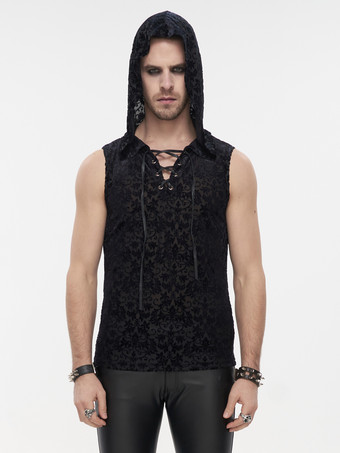 Nero Gilet da uomo Rock Punk senza maniche in maglia di seta cava costumi top