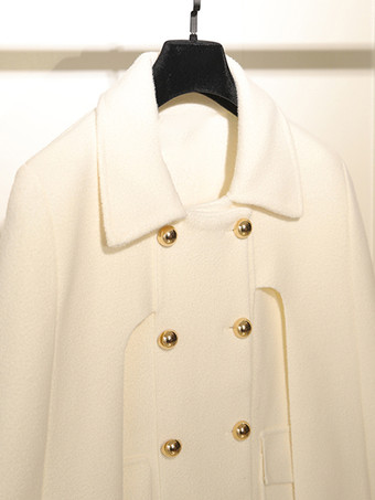 女性用コート ターンダウンカラー ボタン カジュアル ホワイト ラップコート