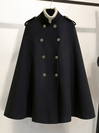 ブラック 女性用コート ブラック スタンドカラー 長袖 ボタン レイヤード カジュアル 冬用コート