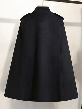 女性用コート ブラック スタンドカラー 長袖 ボタン レイヤード カジュアル 冬用コート