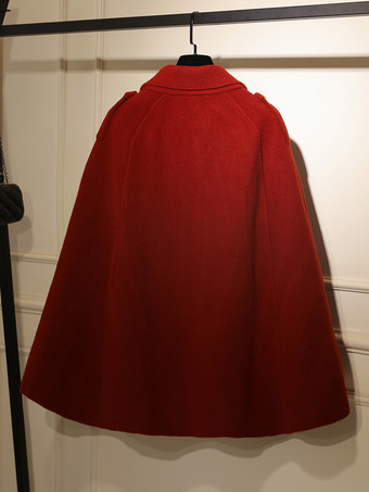 女性用アウターウェア カラーブロック ターンダウンカラー サッシュ カジュアル レイヤード バーガンディ ラップコート