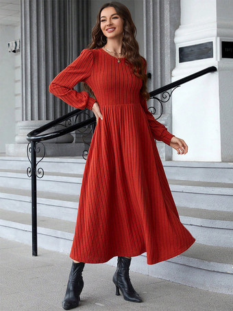 女性用ニットドレス モダン ジュエルネック 長袖 ポリエステル