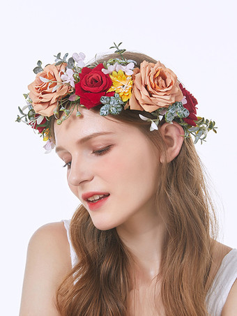 レッド ヘッドピース ウェディング コーデュロイ ブライダル ヘアアクセサリー