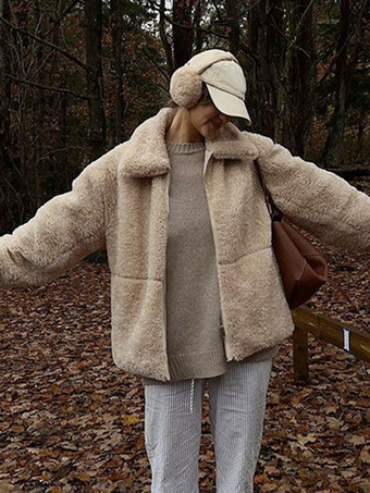 アプリコットレディースジャケット ターンダウンカラー ジッパー シックなインドアアプリコットジャケット レディース