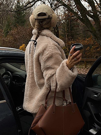 レディースジャケット ターンダウンカラー ジッパー シックなインドアアプリコットジャケット レディース