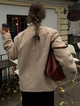 レディースジャケット ターンダウンカラー ジッパー シックなインドアアプリコットジャケット レディース