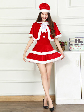 女性用クリスマス レッドハット マント ドレス クリスマス ホリデー コスチューム