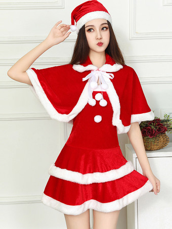 女性用クリスマス レッドハット マント ドレス クリスマス ホリデー コスチューム