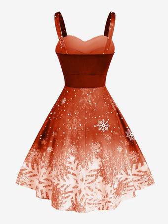 クリスマス レディース ストラップレス グラデーション スノーフレーク プリント ヴィンテージ ドレス