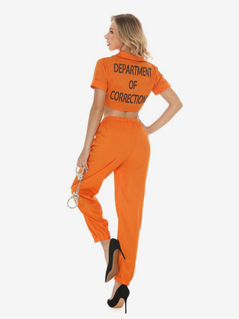 ハロウィン ストライプ柄婦人警官囚人制服コスチューム 3点トップ半袖セット