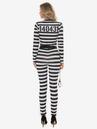 ハロウィン 囚人用 ブラック 3ピース ジャンプスーツ ストライプ ユニフォーム コスチューム セット