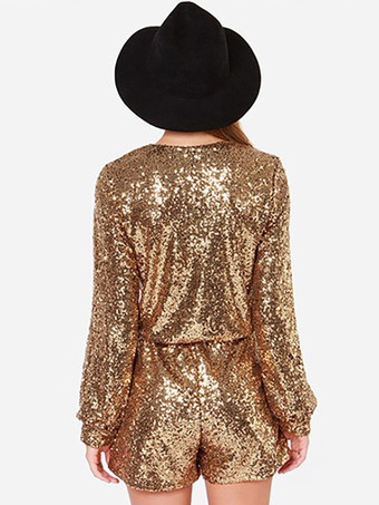 クラブジャンプスーツ スパンコール Vネック スパンコール 長袖 セクシーな大人のクラブウェア