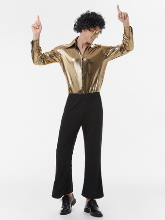 70年代ヒッピーヒップホップダンスコスチュームゴールドトップパンツストリートダンスコスチューム
