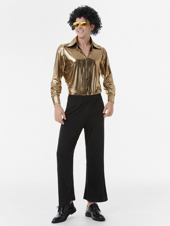 70年代ヒッピーヒップホップダンスコスチュームゴールドトップパンツストリートダンスコスチューム