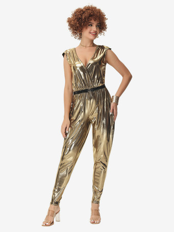 70年代ディスコヒッピーヒップホップダンスコスチュームゴールドジャンプスーツストリートダンスコスチューム