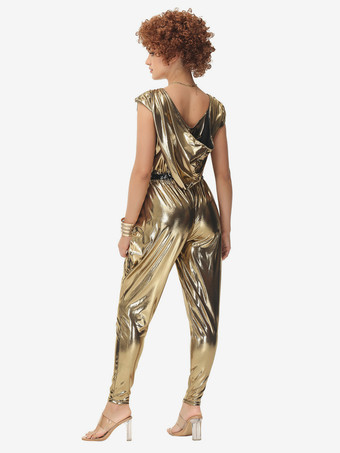 70年代ディスコヒッピーヒップホップダンスコスチュームゴールドジャンプスーツストリートダンスコスチューム
