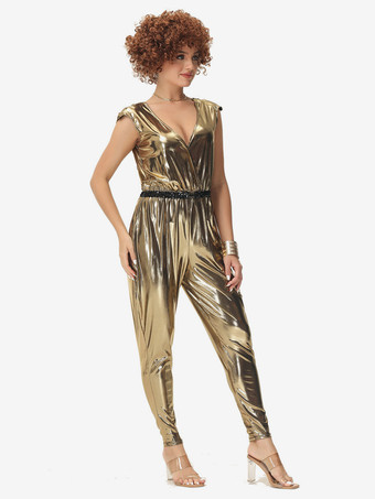 70年代ディスコヒッピーヒップホップダンスコスチュームゴールドジャンプスーツストリートダンスコスチューム