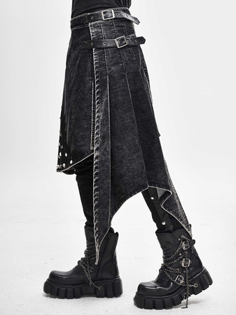 ブラック ハロウィン パンク風ダメージ加工コーデュロイラップスカートデニムパッチワークパンツ衣類コスチューム