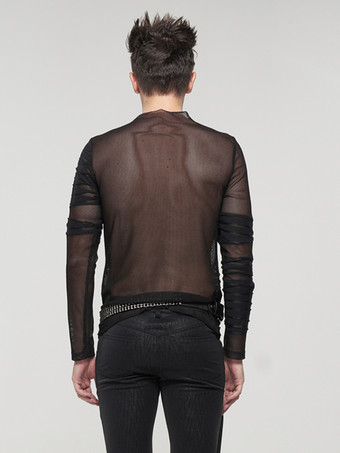 ハロウィン ニットTシャツ パンクスタイル トップス 長袖 プルオーバー シースルー トレンディ シャツ